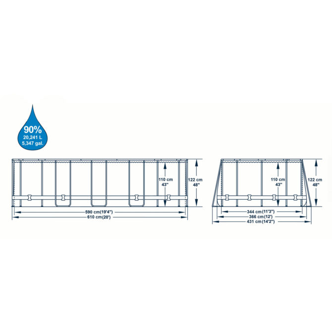 Piscina Desmontable Tubular Bestway Power Steel Oval Diseño Madera 610x366x122 cm con Depuradora Cartucho 5.678 L/H con Cobertor y Escalera - Imagen 4