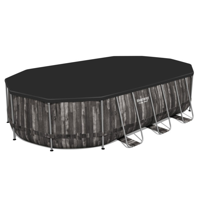 Piscina Desmontable Tubular Bestway Power Steel Oval Diseño Madera 610x366x122 cm con Depuradora Cartucho 5.678 L/H con Cobertor y Escalera - Imagen 2