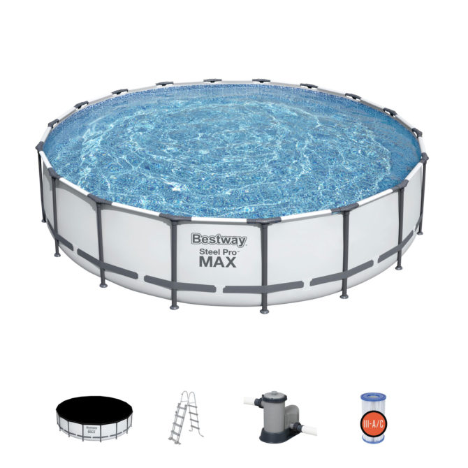 Piscina Desmontable Tubular Bestway Steel Pro Max 549x122 cm con Depuradora Cartucho 5.678 L/H Cobertor y Escalera