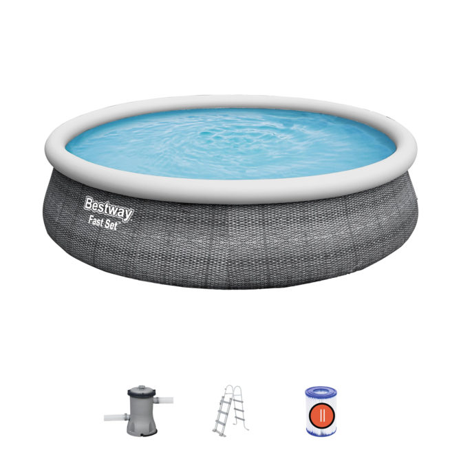 Piscina Hinchable Fast Set Bestway Ratán 457x107 cm con Depuradora Cartucho 2.006 L/H y Escalera