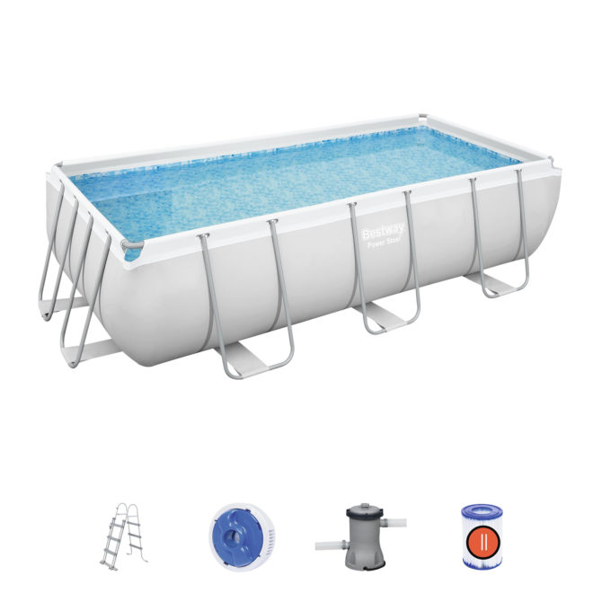 Piscina Desmontable Tubular Bestway Power Steel 404x201x100 cm Depuradora Cartucho 2.006 L/H y Escalera