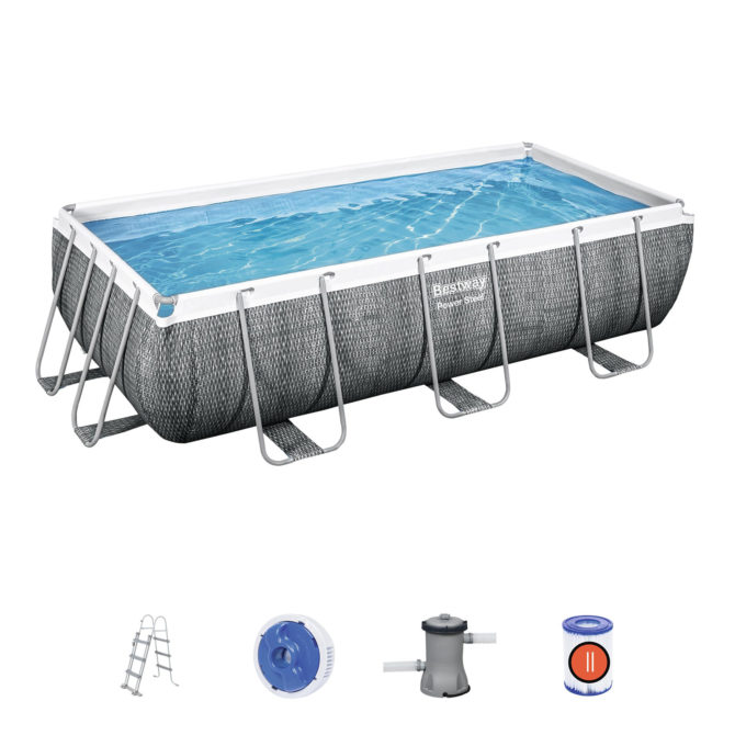 Piscina Desmontable Tubular Bestway Power Steel Ratán 404x201x100 cm con Depuradora Cartucho 2.006 L/H con Escalera