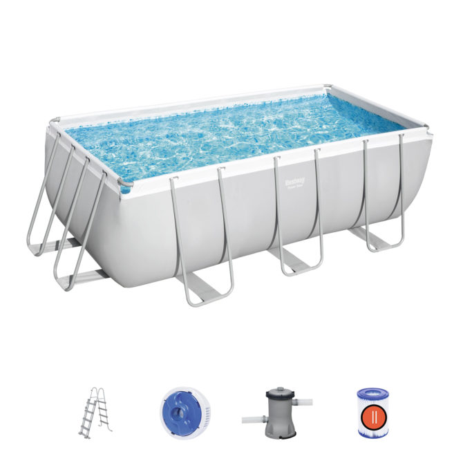 Piscina Desmontable Tubular Bestway Power Steel 412x201x122 cm con Depuradora Cartucho 2.006 L/H y Escalera