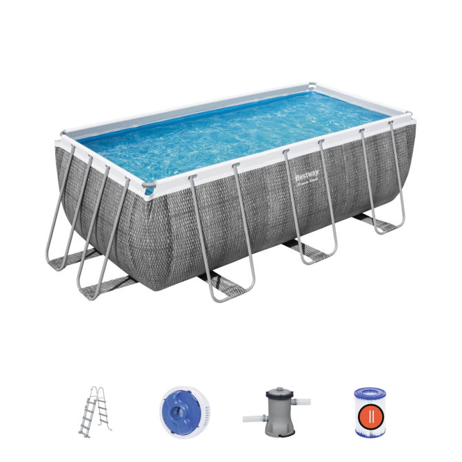 Piscina Desmontable Tubular Bestway Power Steel Ratán 412x201x122 cm con Depuradora Cartucho 2.006 L/H con Escalera