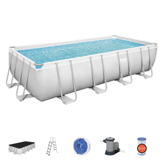 Piscina Desmontable Tubular Bestway Power Steel 549x274x122 cm Depuradora Cartucho 5.678 L/H con Cobertor y Escalera