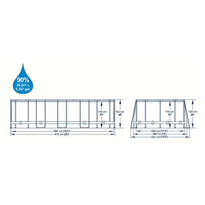 Piscina Desmontable Tubular Bestway Power Steel Oval Diseño Piedra 610x366x122 cm con Depuradora Cartucho 9.463 L/H con Escalera - Imagen 4