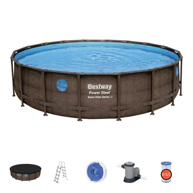 Piscina Desmontable Tubular Bestway Power Steel Diseño Ratán 549x122 cm Depuradora Cartucho 5.678 L/H