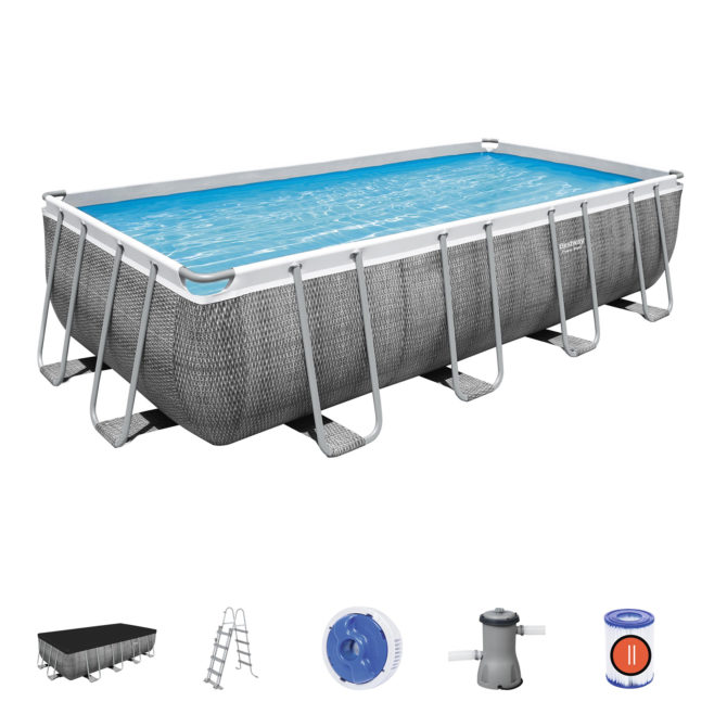 Piscina Desmontable Tubular Bestway Power Steel Ratán 488x244x122 cm con Depuradora Cartucho 3.028 L/H con Cobertor y Escalera