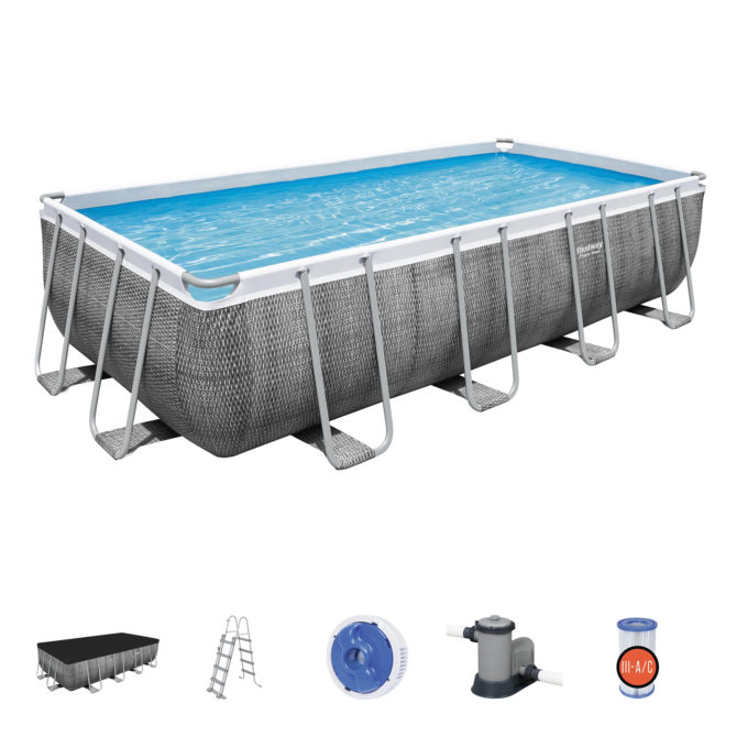 Piscina Desmontable Tubular Bestway Power Steel Ratán 549x274x122 cm con Depuradora Cartucho 5.678 L/H con Cobertor y Escalera