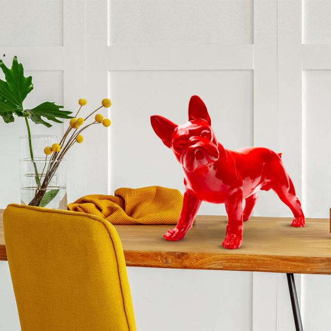 Figura Decorativa Perro Boston Terrier Kuatéh de Poliresina 43x19x32 cm Rojo - Imagen 2