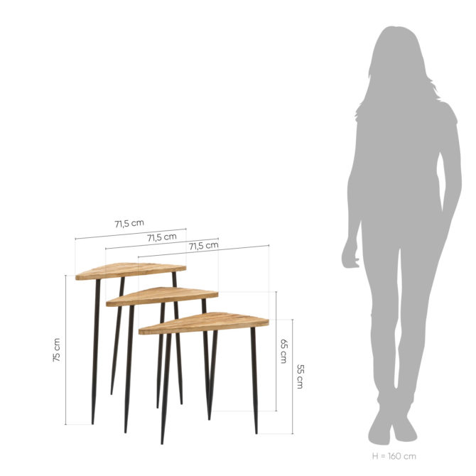 Set de 3 Mesas Auxiliares Pärumm Manigh de Madera de Abeto con Estructura Metálica - Imagen 4