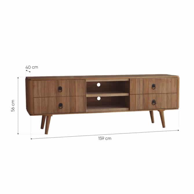 Mueble TV de Madera de Paulownia PÄRUMM Lessime 56x40x159 cm 4 Cajones - Imagen 4