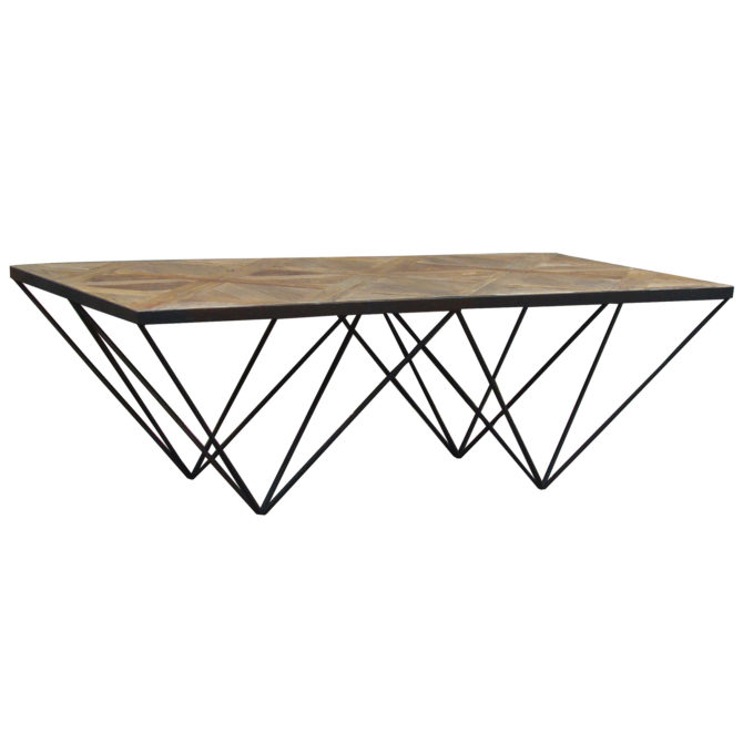 Mesa de Centro Industrial Pärumm Sax 130x70x42 cm de Madera de Olmo Reciclado y Hierro