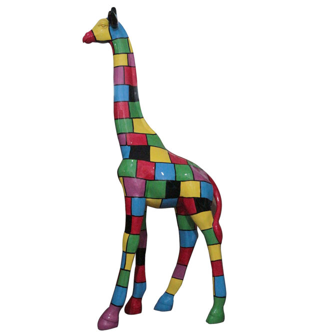 Figura Decorativa Jirafa con Cuadros Kuatéh 96x40x198 cm Multicolor