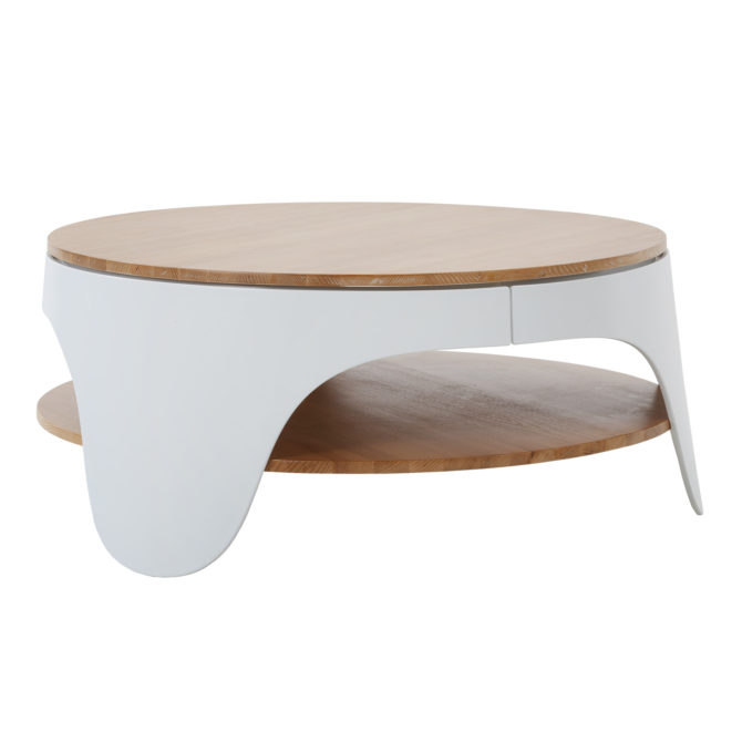 Mesa de Centro Redonda Pärumm Yera 86,5x37.5 cm Madera de Haya Marrón y Blanco