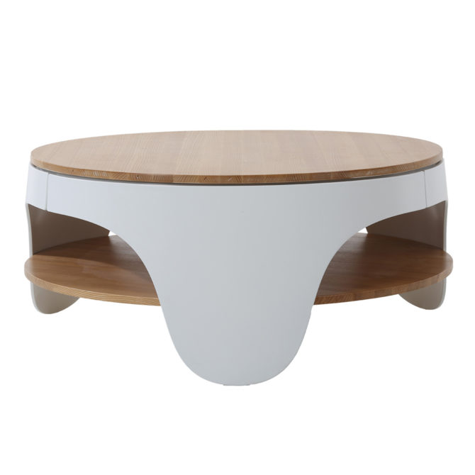 Mesa de Centro Redonda Pärumm Yera 86,5x37.5 cm Madera de Haya Marrón y Blanco - Imagen 3