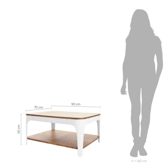 Mesa de Centro Rectangular Pärumm Yera 90x70 cm Madera de Haya Marrón y Blanco - Imagen 4