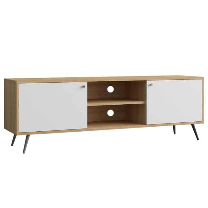 Mueble TV Pärumm Ukko White 176,4x40x57,5 cm Madera Nogal Lacada