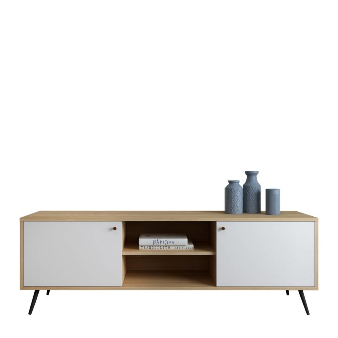 Mueble TV Pärumm Ukko White 176,4x40x57,5 cm Madera Nogal Lacada - Imagen 2