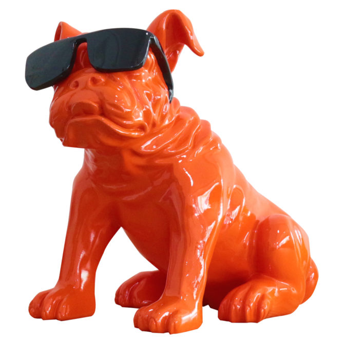 Figura Bulldog Kuatéh Khal 40x23x34 cm laranja sentada