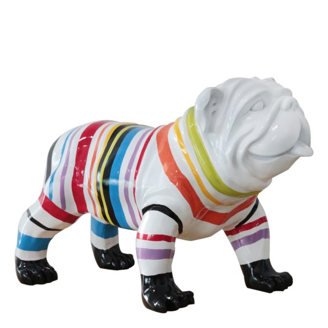 Figura Bulldog Kuatéh Hodor 61x32x38 cm Blanco a Rayas