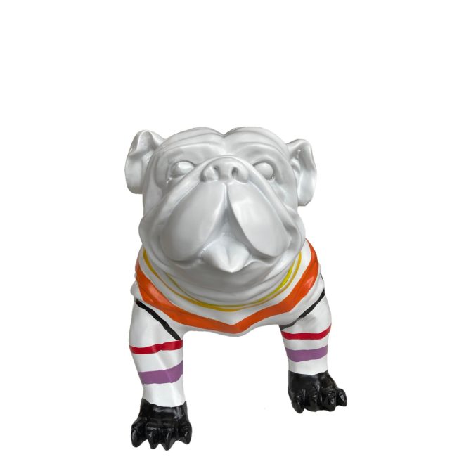 Figura Bulldog Kuatéh Hodor 61x32x38 cm Blanco a Rayas - Imagen 3