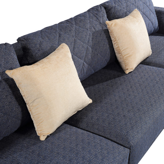 Sofá con Chaiselongue a la Derecha Pärumm Abruzzo 300x95/175x85 cm Azul Jaspeado con Cojines - Imagen 5