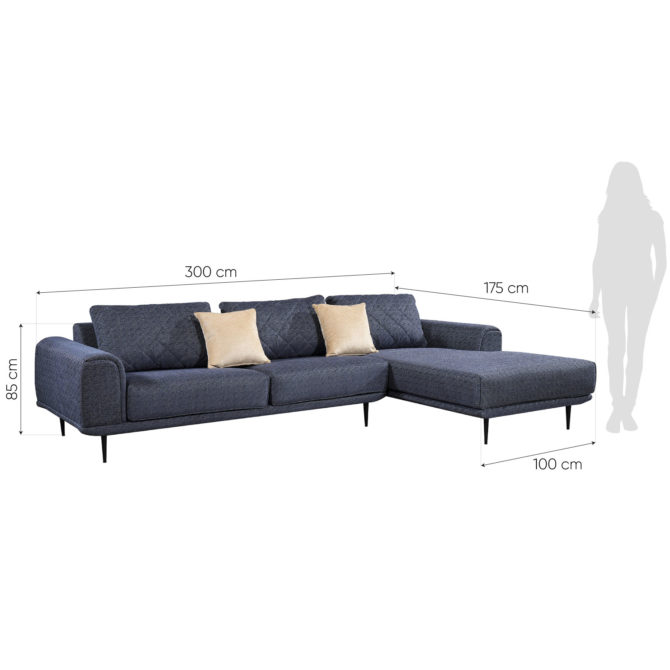 Sofá con Chaiselongue a la Derecha Pärumm Abruzzo 300x95/175x85 cm Azul Jaspeado con Cojines - Imagen 4