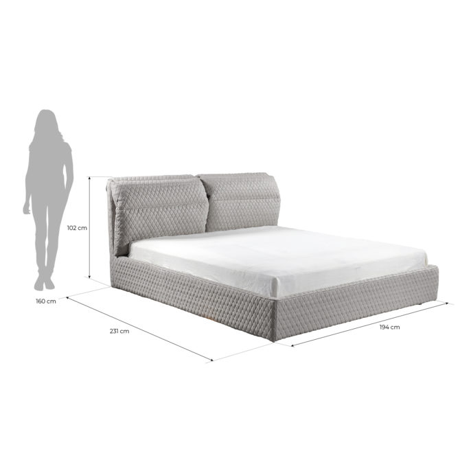 Estructura Cama Tapizada 150x200 cm Bonn Pärumm con Cabecero Acolchado Gris 180x200 cm - Imagen 4