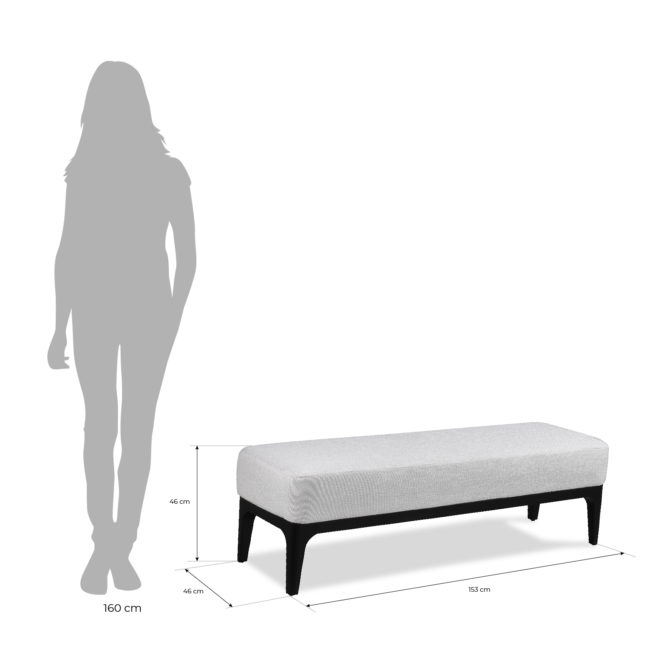 Banco de Pie de Cama Descalzador Tapizado Delft Pärumm Gris Perla 153x46x46 cm - Imagen 4