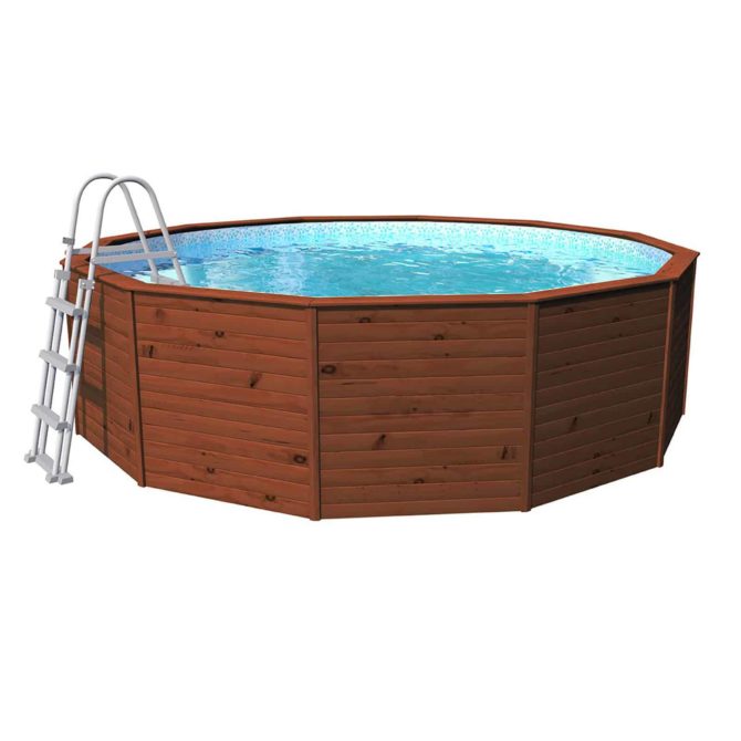 Piscina de madeira com painéis K2O com limpadores de areia 375 × 127 cm e escada