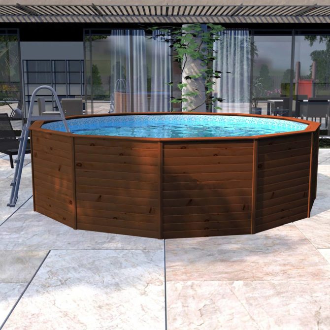 Piscina de madeira com painéis K2O com limpadores de areia 375 × 127 cm e escada - Image 2