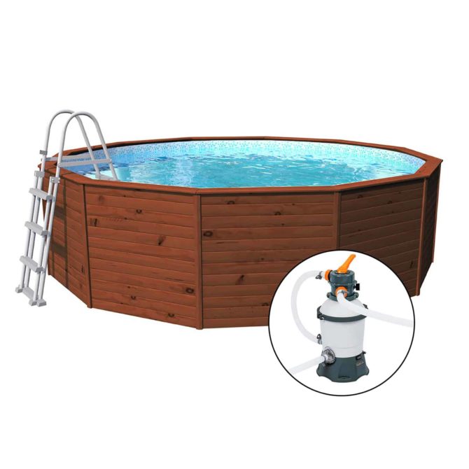 Piscina de madeira com painéis K2O com limpadores de areia 375 × 127 cm e escada - Image 3