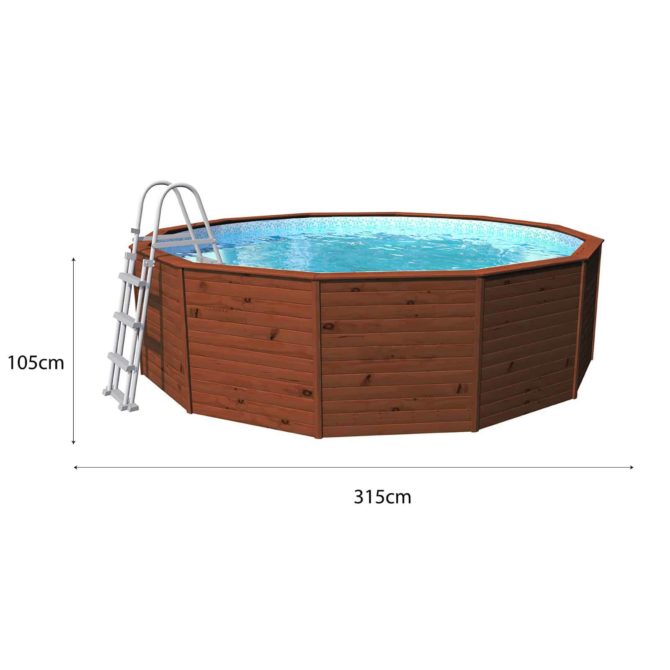 Piscina de madeira com painéis K2O com limpadores de areia 375 × 127 cm e escada - Image 4