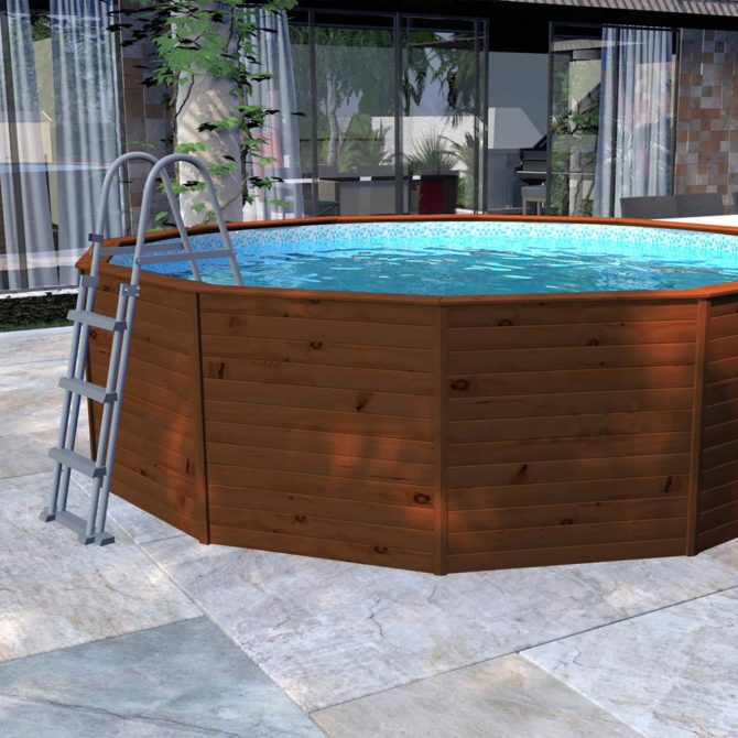 Piscina de madeira com painéis K2O com limpadores de areia 375 × 127 cm e escada - Image 5