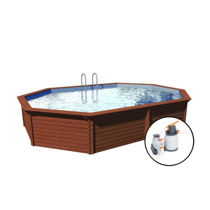 Piscina Madera Machihembrada Depuradora de Arena 645x410x130 cm K2O con Escalera - Imagen 3