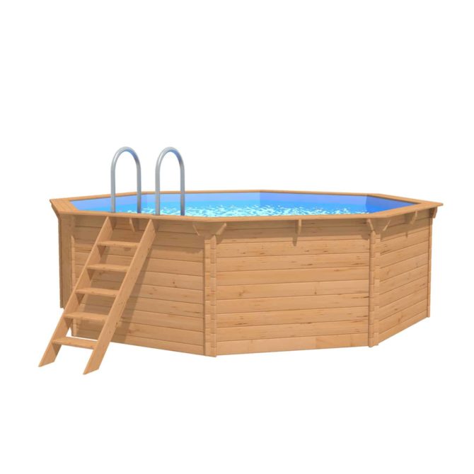 Piscina Madera Maciza con Depuradora de Arena 440x130 cm con Escalera