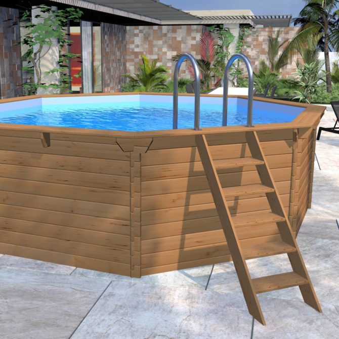 Piscina Madera Maciza con Depuradora de Arena 440x130 cm con Escalera - Imagen 2