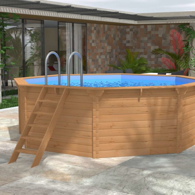 Piscina Madera Maciza con Depuradora de Arena 440x130 cm con Escalera - Imagen 4