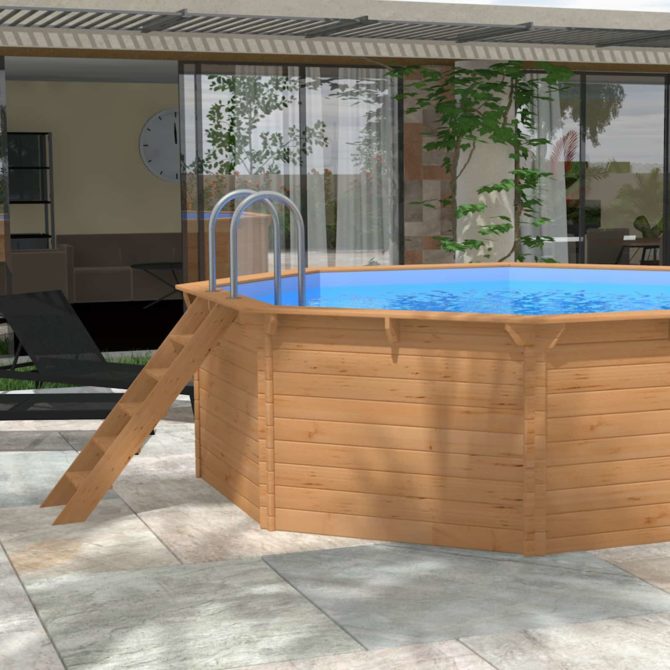 Piscina Madera Maciza con Depuradora de Arena 440x130 cm con Escalera - Imagen 5