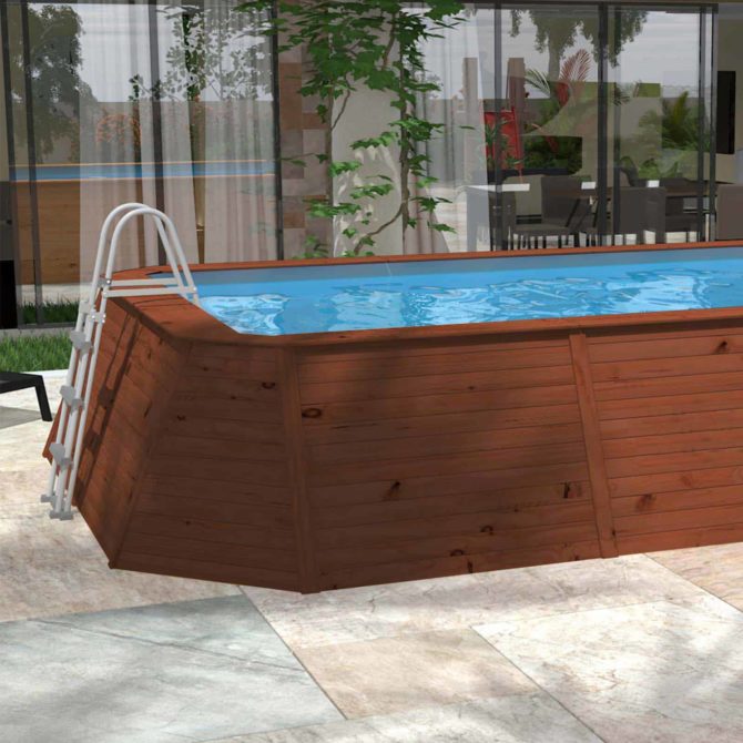 Piscina de Madera Panelada K2O con Depuradora de Cartucho 345x255x107 cm y Escalera - Imagen 2