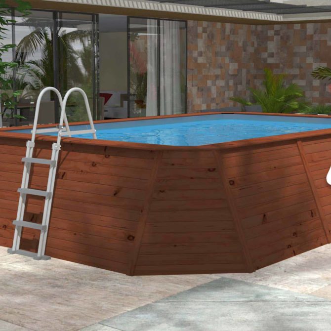 Piscina de Madera Panelada K2O con Depuradora de Cartucho 345x255x107 cm y Escalera - Imagen 5