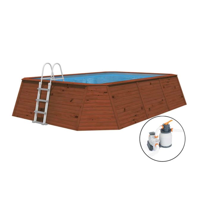 Piscina de Madera Panelada K2O con Depuradora de Arena 345x255x107 cm y Escalera - Imagen 3