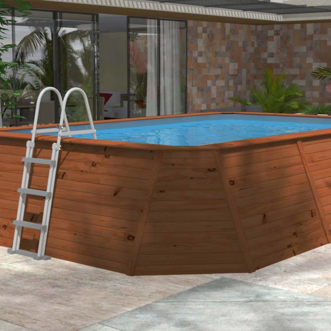 Piscina de Madera Panelada K2O con Depuradora de Arena 345x255x107 cm y Escalera - Imagen 5