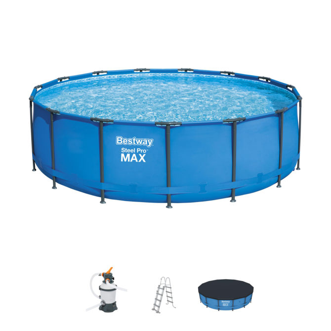 Piscina Desmontable Tubular Bestway Steel Pro 457x122 cm Depuradora de Arena 3.028 litros/hora Con Escalera y Cobertor