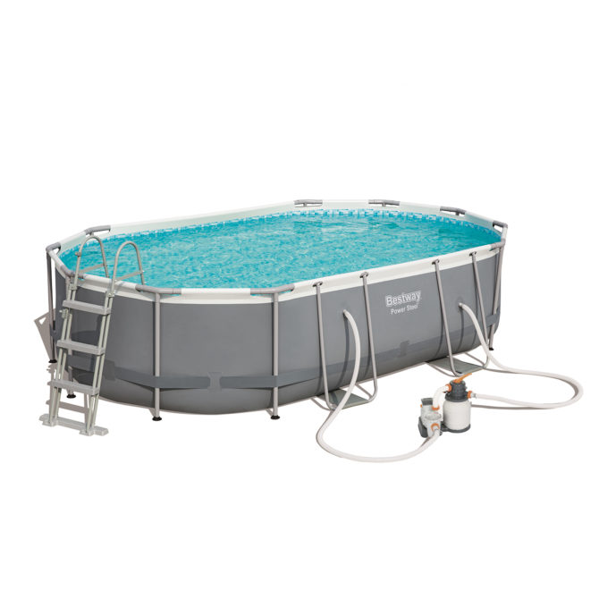 Piscina Desmontable Tubular Bestway Power Steel Oval 488x305x107 cm Depuradora de Arena de 3.028 L/H Con Cobertor y Escalera