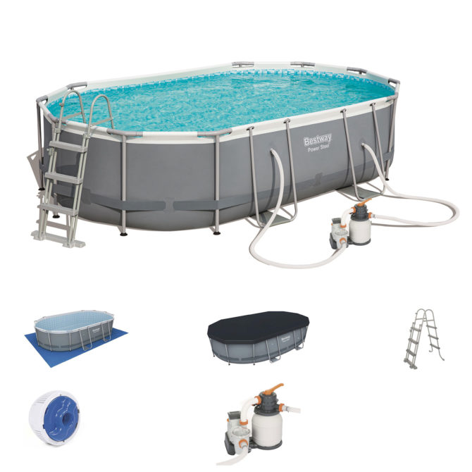 Piscina Desmontable Tubular Bestway Power Steel Oval 488x305x107 cm Depuradora de Arena de 3.028 L/H Con Cobertor y Escalera - Imagen 2