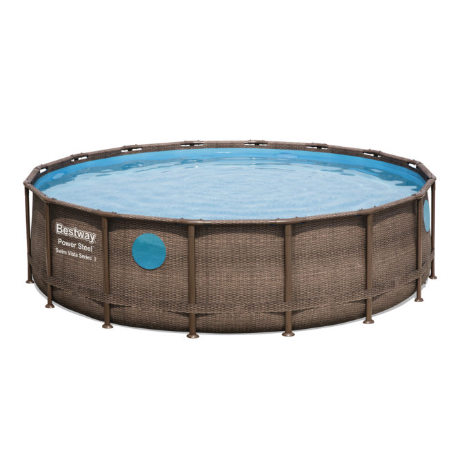 Piscina Desmontable Tubular Bestway Power Steel Diseño Rattan 488x122 cm Depuradora de Arena de 5.678 L/H Con Escalera y Cobertor