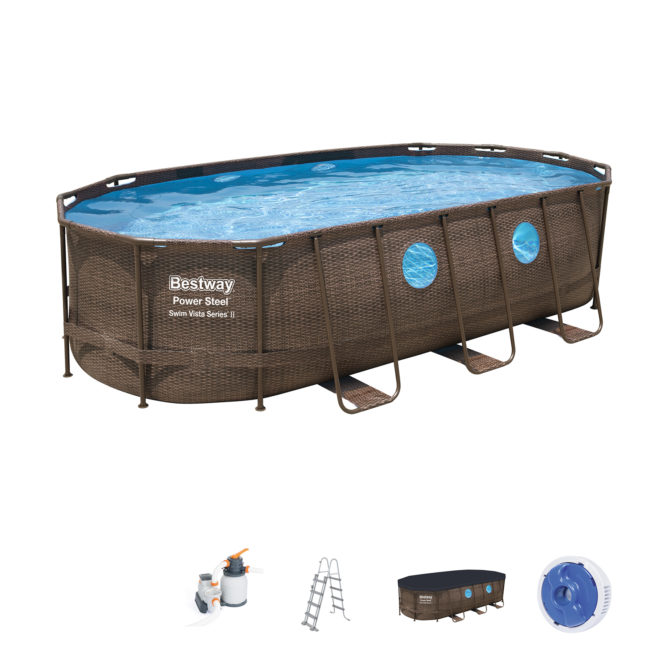 Piscina Desmontable Tubular Bestway Power Steel Diseño Rattan 549x274x122 cm Depuradora de arena de 5.678 L/H