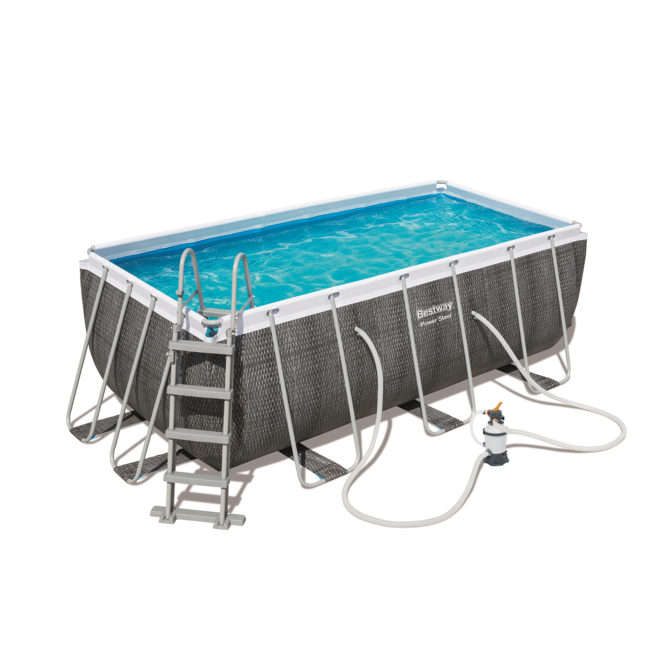 Piscina Desmontable Tubular Bestway Power Steel Diseño Rattan 412x201x122 cm Depuradora de arena de 2.006 L/H Con Escalera